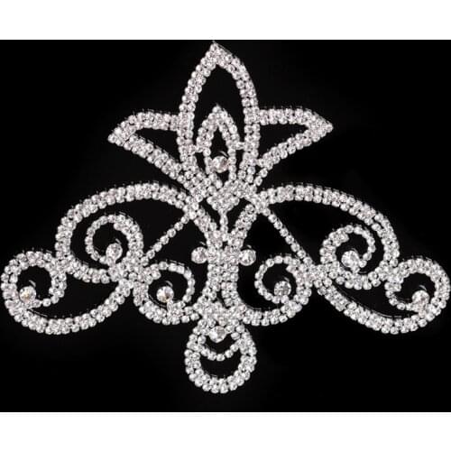 Cusack Flower Silver Crystal Rhinestones Applique for Wedding Dresses Costume Sewing DIY Crafts Handmade 11.0*12.5 cm