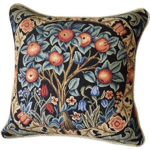 Medieval Tapestry Pillow Cushion Cover Fruit Tree Jacquard Weave Cotton Pillowcase Home Textile Decor Double Side Design