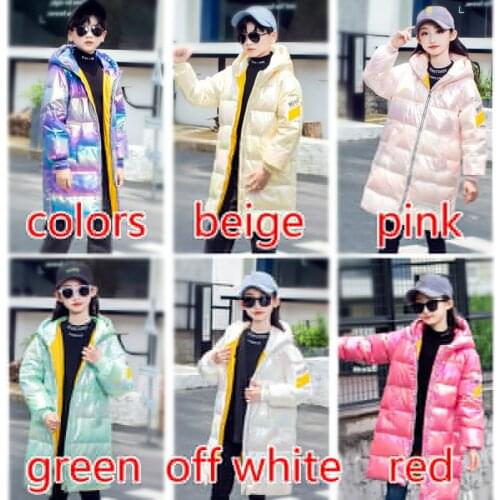 Kids 5-14 years girls&boys colors 90% ducks down winter warm thick hooded long down coats outerwear down jackets clothes teens