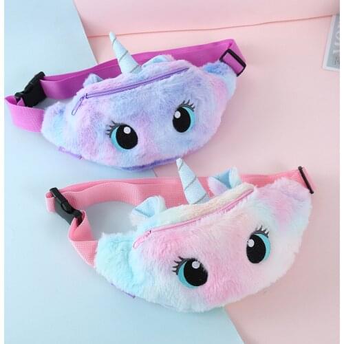 Children Cute Plush Waist Pack Fashion Lovely Cartoon Animal Printed Colorful Crossbody Chest Bag Shoulder Bag for Girls
