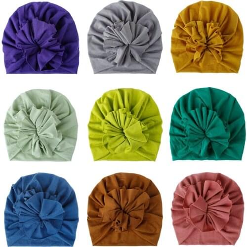 Baby Turban Bowknot Headband Print Cotton Stretchy Infant Head Wrap Beanie Hat Childrens Headwear