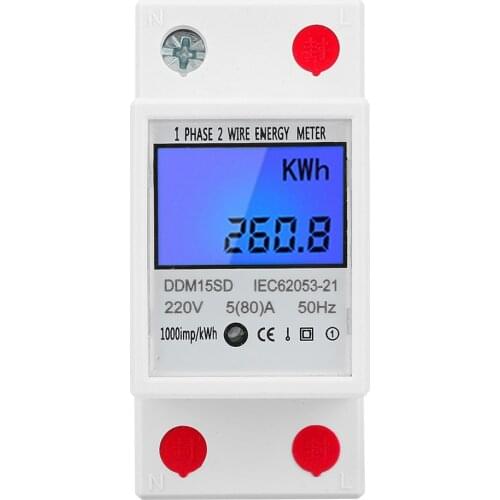 Din-Rail Energy Meter 5-80A DDM15SD LCD Backlight Digital Display Single Phase Electronic Multifunction Energy KWh Meter