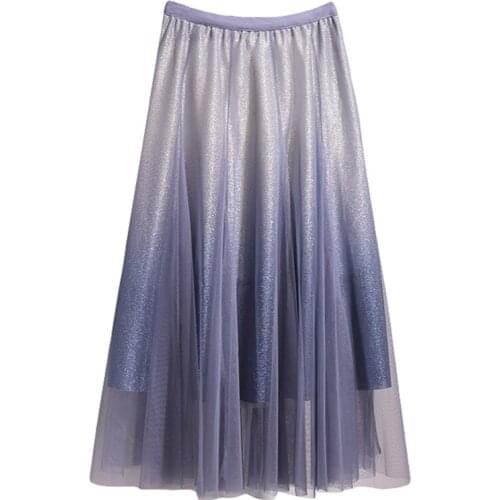 Long Gradient Female WomenS Skirts Clothes 2021 Spring Summer Style Autumn Vintage High-Waisted D0668