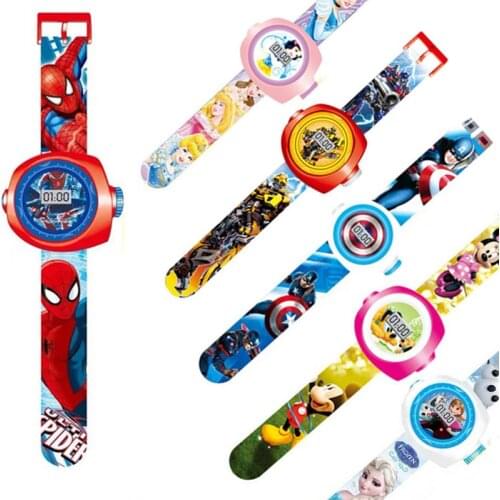 Disney Avengers Electronic Watches Toy 3D Projection Frozen Spider Man Thor Deformation Toys Kids Boy Girl Gift