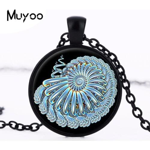 SACRED GEOMETRY Pendant Fibonacci Necklace Nautilus Jewelry Teal Black Glass Pendant Golden Ratio Phi Necklace HZ1