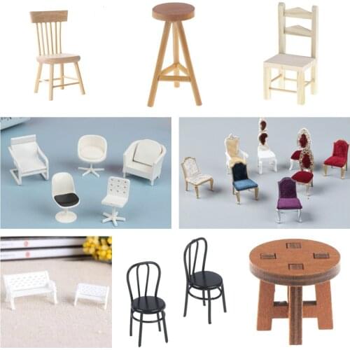 Dollhouse Furniture Miniature Wooden Kitchen Chair Kids Pretend Play Toy Mini Doll House Doll House Dining Chair