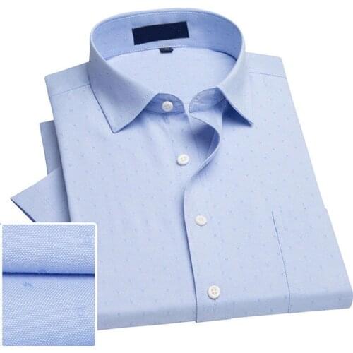 2019 Summer Turndown Collar Short Sleeve Smart Casual Shirts Oxford Fabric Soft Print Business Men Shirt Wth Chest Pocket