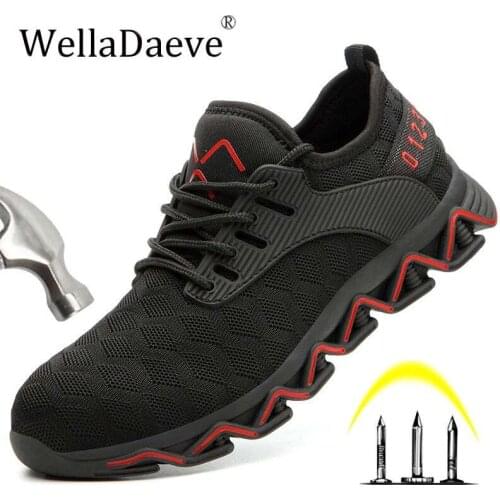 Mens Steel Toe Safety Shoes Lightweight Breathable Outdoor Sneakers Puncture Proof Construction Protective Footwear Work Boots