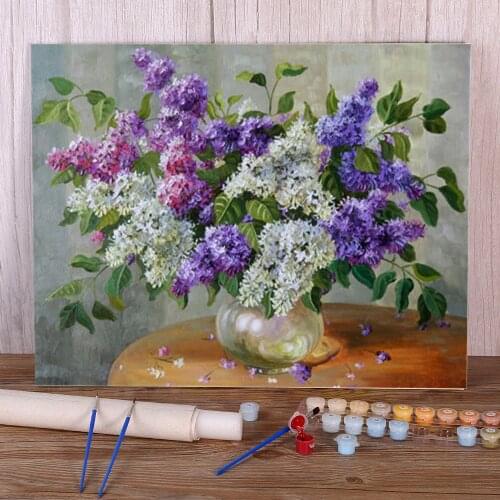 Lilac Flower Coloring By Numbers Painting Package Acrylic Paints 50*70 Canvas Painting New Design For Children Handiwork Art