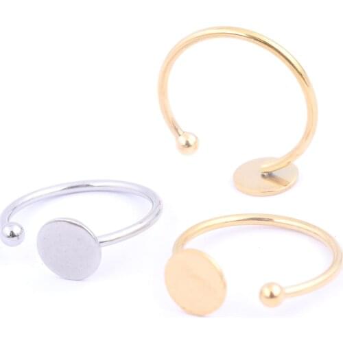 10pcs Stainless Steel Gold Plated Ring Bezel Base Tray 8mm Pad Disc Fingerring Blank Settings Diy Jewelry Making Accessories