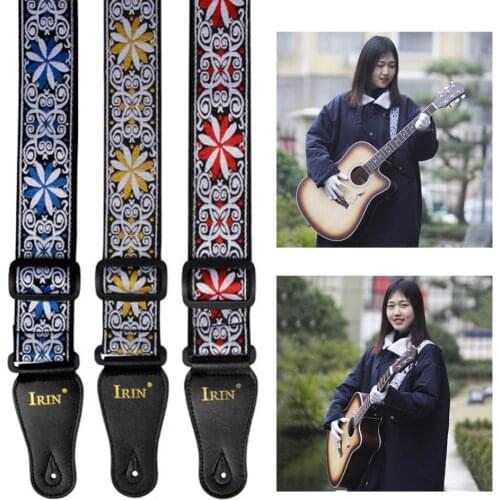 Guitar Bass Shoulder Strap Ethnic Embroidery Pattern Adjustable Thicken Acoustic Electric Guitar Bass Guitar Parts Accessories