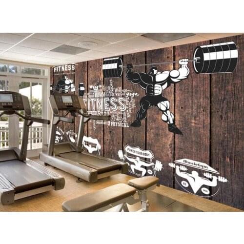 3d wall murals wallpaper for living room Retro plank exercise weightlifting gym home decor photo wallpaper for walls 3 d