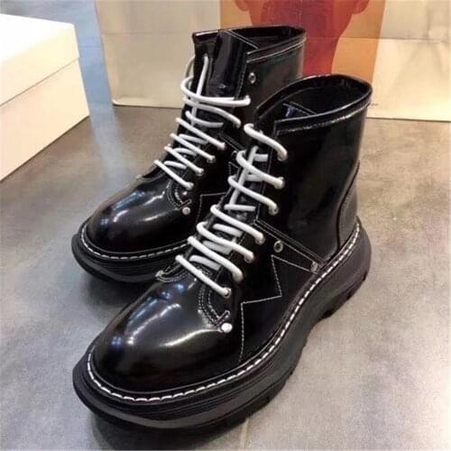 2021 New Autumn Winter Motorcycle Womens Shoes Botas Wedges Solid Outdoor Antiskid Boots Leather Soft Mature Lady Boots Punk