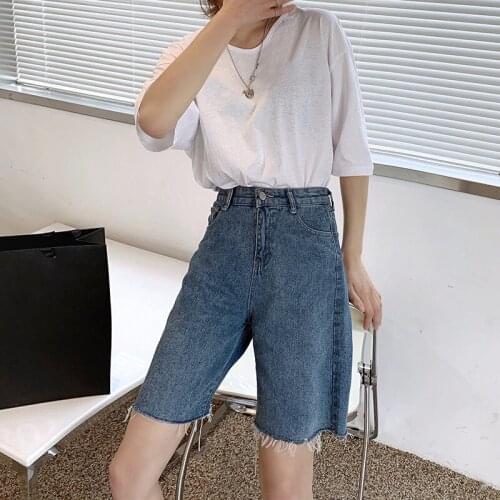 High Waist Slim Denim Shorts Bermuda Plus Size Woman New Fashion Tassel Tight Five-point Denim Shorts Washed Sexy Female Summer