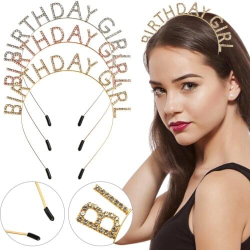 Fashion Sweet Birthday Girl Headband Metal Alloy Rhinestone Birthday Party Tiara Hair Hoop Princess Crown Women Headwear