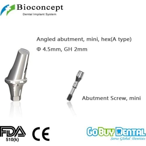 Osstem TSIII&Hiossen ETIII Compatible Hex Mini angled abutment D4.5mm, gingival height 2mm, Angled 17, type A(333010)