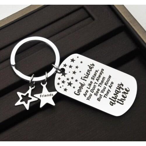 Friendship Gift For Women Teen Girls, Dog Tag Keychain Jewelry Birthday Gift For Best Friends Good Friends Are Like Stars