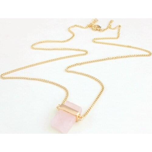 Natural Pink Crystal Inlaid Rectangular Solid Pink Crystal Necklace Element Geometric Necklace