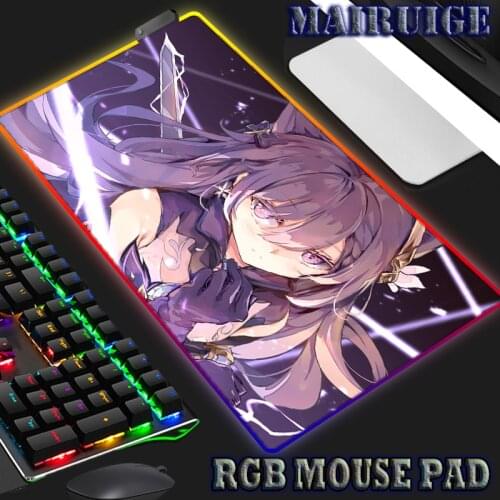 RGB Mouse Pad Genshin Impact Led Anime Mousepad Gamer PC Keyboard Pad Notebook Non-slip Desk Mat Computer Gaming Accessories