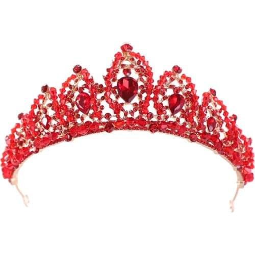 Luxury Baroque Rhinestone Wedding Crown Tiaras Handmade Red Crystal Diadem Tiara For Bride Headpiece Bridal Hair Accessories