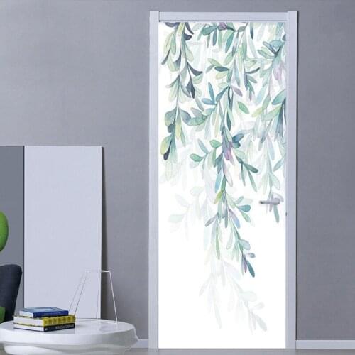 Nordic Style Modern Minimalist Leaf Wallpaper Self-adhesive 3D Living Room Bedroom Door Sticker Creative Home Door Decoration