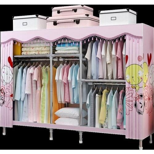 Wardrobe simple cloth cabinet all steel frame steel pipe thickening reinforcement thickening assembly storage cabinet
