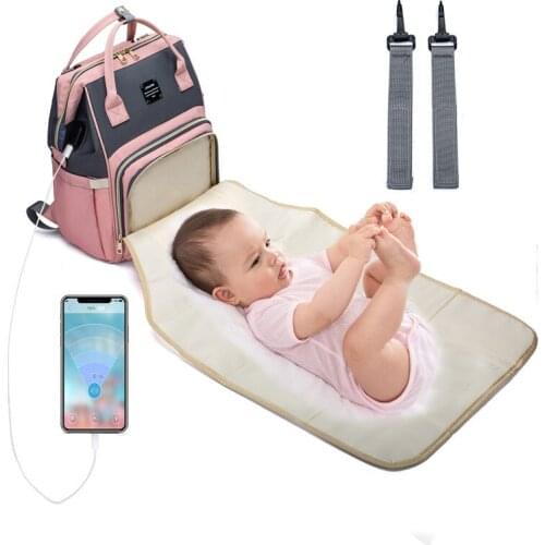 Lequeen USB Mummy Bag Diaper Bag Bed Nappy Bag Baby Bag Fashion with Changing Pad Travel Backpack g Bag for Baby Care