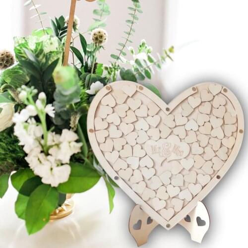 Wedding Guest Book Mr Mrs Heart Shape Decoration Drop Box Signature Acrylic Guest Book With 75pcs Sign in Small Wood Hearts
