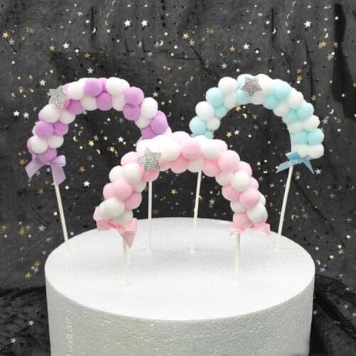 Girl Happy Birthday Decoration Cake Topper Pink Blue Soft Pompom Cloud Baby Shower Birthday DIY Cake Top Cake Decorating Tools