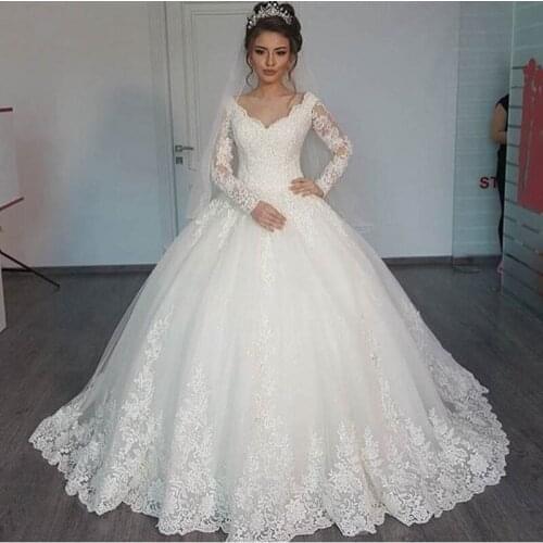 Gorgeous Wedding Dress 2022 Princess robe de mariee Long Sleeves Appliques Celebrity Ball Gown vestido De Noiva Bride Gown
