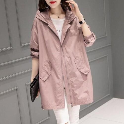 Spring Autumn Large Size 4XL Hooded Windbreaker Coats Womens Mid-Length Trench Coat 2021 New thin Female Coat Casual Outerwear