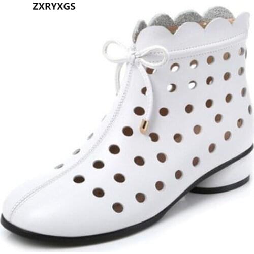 2021 New High-quality Soft Cowhide Hole Hole Shoes Woman Sandals Summer Ankle Boots Breathable Cool Fashion Sandals Large Size