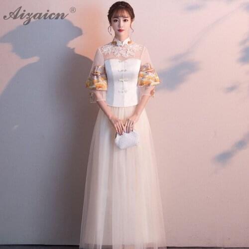 Oriental Style Sexy Yarn Skirt Fashion Bridesmaid Gown Qi Pao Women Chinese Traditional Dress Cheongsam China Sister Dresses