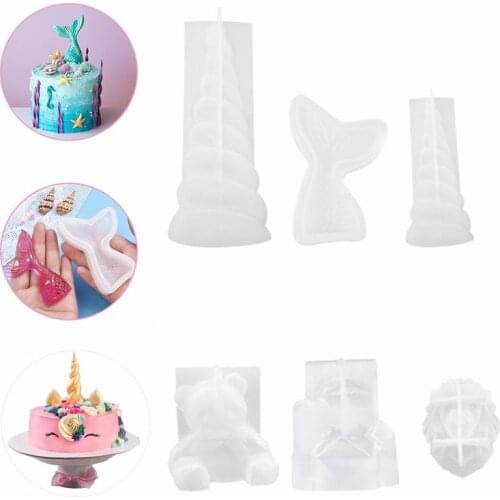 1Pc Mermaid Unicorn Silicone Mold Cute Bear Cat Fishtail Cookie Sugarcraft Mold Fondant Cake Decorating Tools for Birthday Party