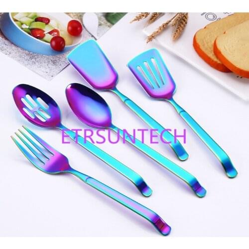 20pcs Rainbow Kitchenware Gadget Stainless Steel Cookware set Public Buffet Scoop Restaurant Serving Shovel Fork Turner Colander
