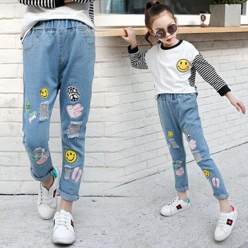 2019 Girls Jeans Baby Kids Jeans for Children Girls Kids Skinny Pants Toddler Pants Girl Kids Pants for Girls Cotton 4-12 14Y