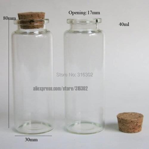 500pcs/lot 40ml empty glass bottle with wooden cork, 40cc Glass Corked Bottle, Glass Container