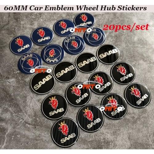 Car-styling 20pcs/set 60mm Car emblem Logo Badge Wheel hub Stickers For 9-3 9-5 93 95 BJ SCS Car Rims wheels hub caps