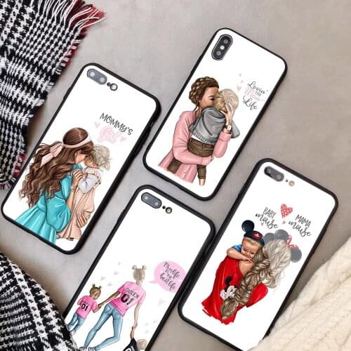 Brown Hair Baby Mom Girl Queen Tempered Glass Phone Case For iPhone 6 6plus 7 plus 8 8plus 5 5S 5C SE For iPhone X XS XR XS Max