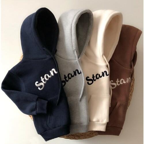 5463 Autumn / Winter 2020 Children Hooded Pullover Letter Print Boys Girls Hoodies Fleece
