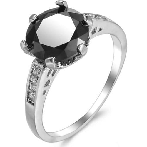 New silver color Vintage Solitaire Round Natural black Stone Ring for Women Fine Jewelry Anniversary Gifts Wholesale