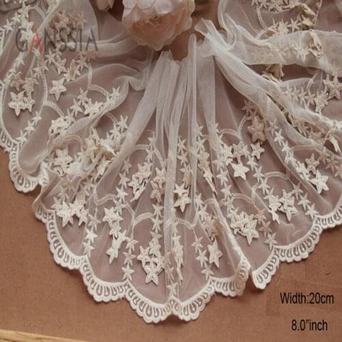 1 Yard Width:20cm Beige Star Tassel Embroidered Laces Fashion Dress Hem Mesh Trimming Lace for DIY Sewing Accessories(SS-2484)