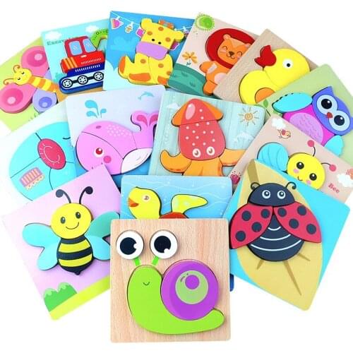 Hot sale Kids` Educational Cartoon Animals Early Learning 3D Wooden Puzzles Cognition Intelligence JIgsaw Game For Children Toys