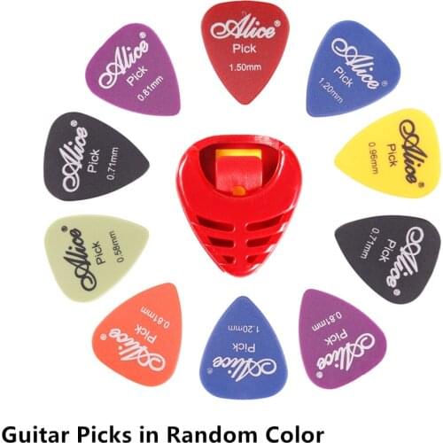 Acoustic Guitar Picks 10 pcs Alice Guitar Pick Plectrums + 1 pcs Guitar Pick Holder 0.58 0.71 0.81 0.96 1.2 1.5mm -Random Color
