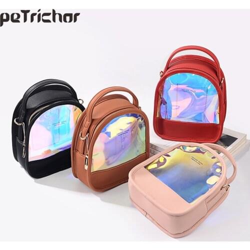 Fashion Clear Colorful PVC & Leather Women Backpack Multi-Function Small Backpack Transparent Mochila Rucksack Feminina Bagpack