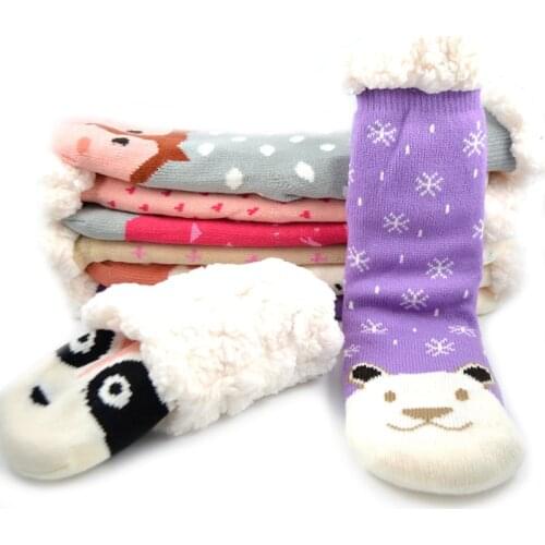 Socks Women Winter Thicken Plus Velvet Floor Socks Home Slippers Sock Warm Carpet Sock Lamb Wool Husky Kawaii Warm Sox for Girls