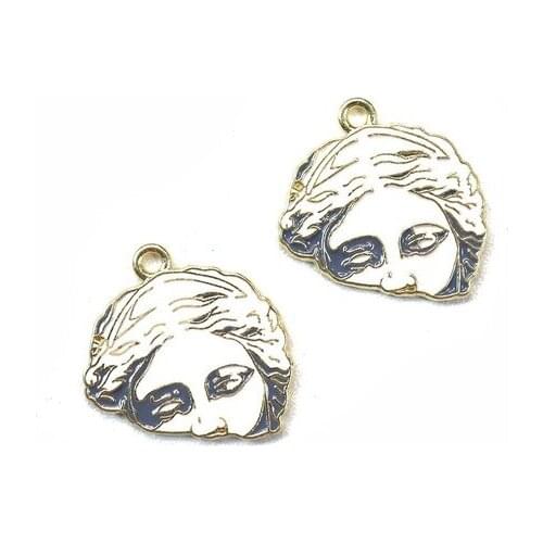 2021 New 25mm 6pcs/bag Zinc Alloy Drop Oil Half of The Face Charms Pendants for DIY Earring Jewelry Accessories Girls