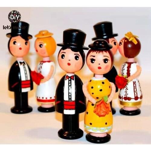 Lets Make 5pc DIY Wooden Peg Dolls Wooden Blank Unfinished Wood Dolls Bride&Bridegroom For Wedding Home Decor 67mm no hat