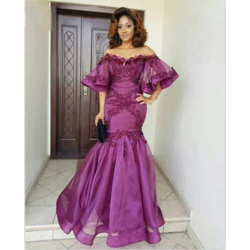 Arabic Black Girl Mermaid purple cap sleeve Floor-Length vestidos de gala prom Gowns dress plus size Mother of the Bride Dresses
