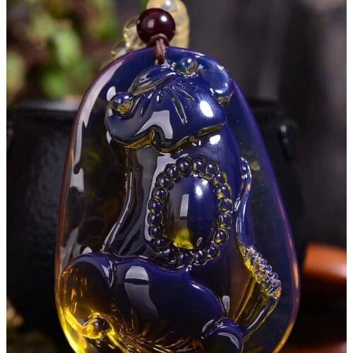 Free Shipping New Dominica 5A clear water blue purruyi pendant amber honey wax Ruyi pendant mens and womens sweater chain